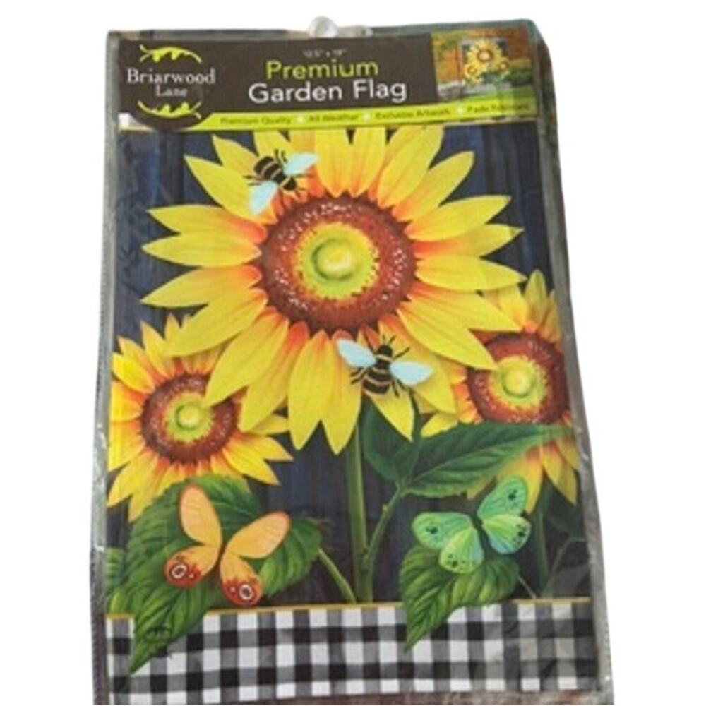 Briarwood Lane  Garden Flag Sunflower Bee Butterfly Buffalo Check  Yard Decor